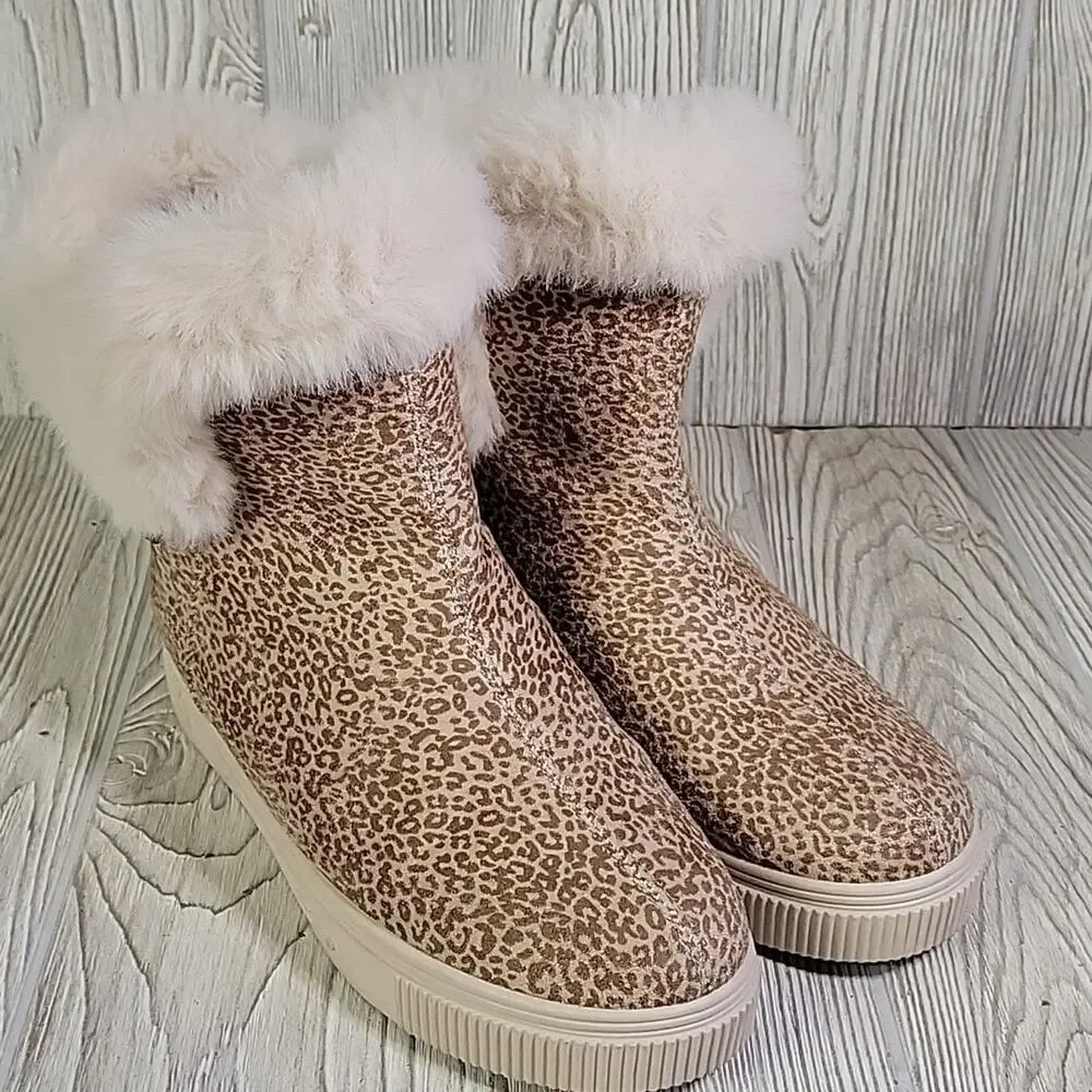 Journee Collection Leopard Print Faux Fur-Lined Boots Womens Size 8